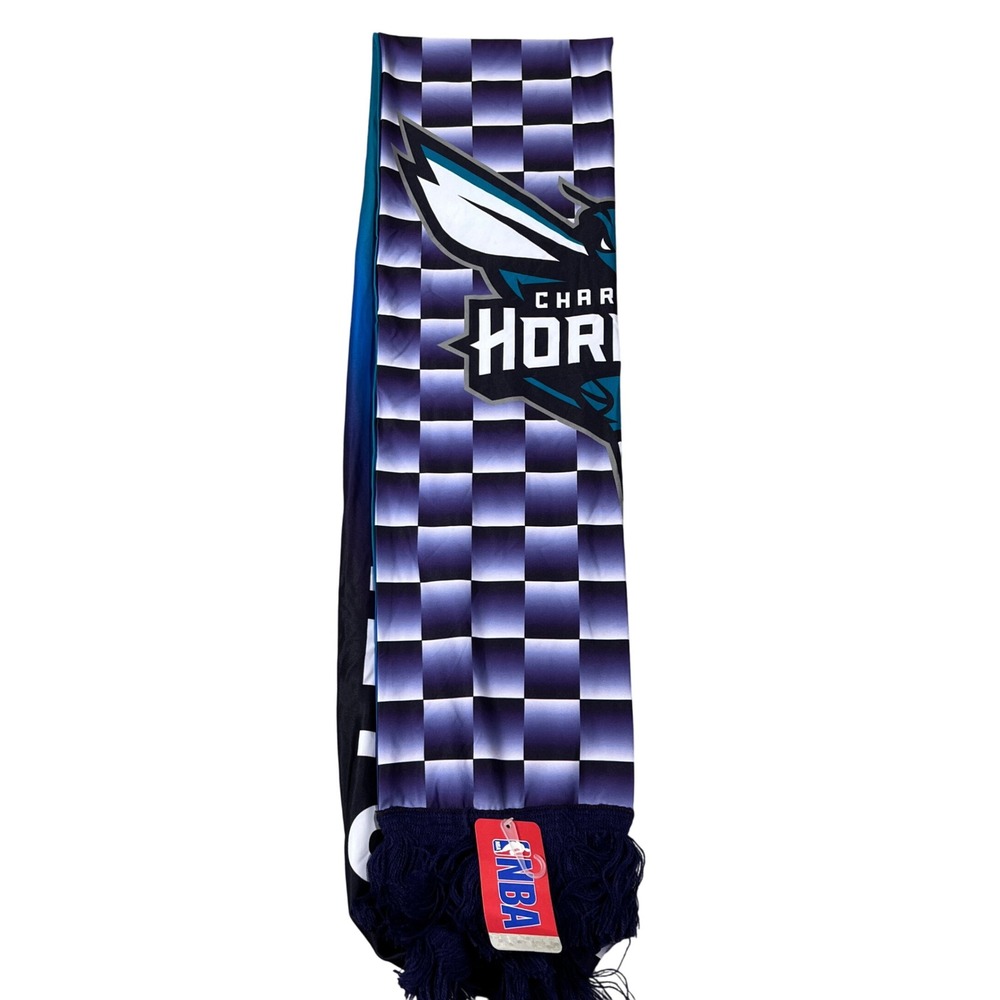 NBA Charlotte Hornets Checkered‎ Fringed Scarf Purple Teal Ombre One Size NEW